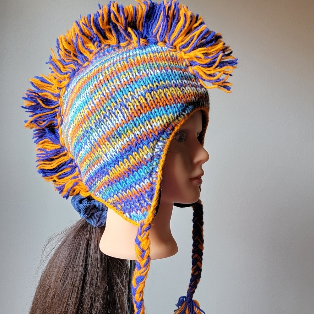 Striped‎ Knit Mohawk Hat with Earflaps
